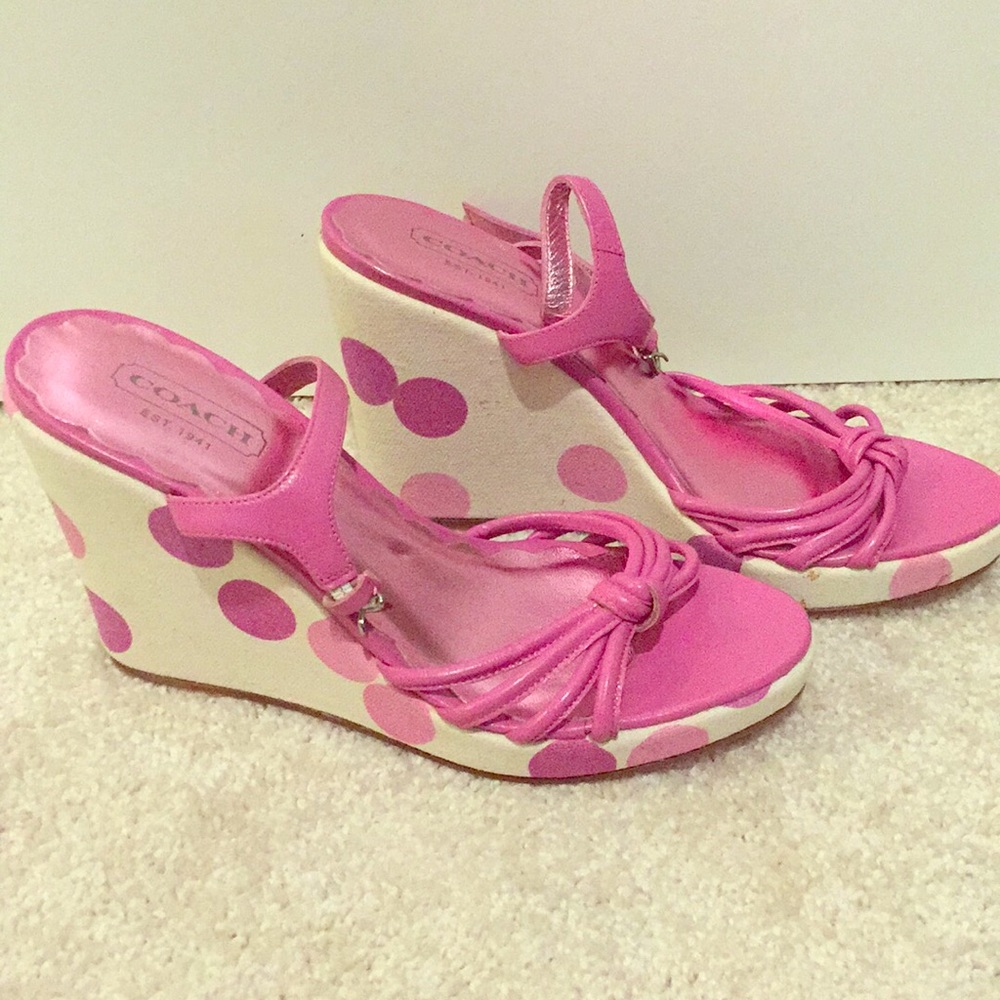Coach pink polka dot wedges